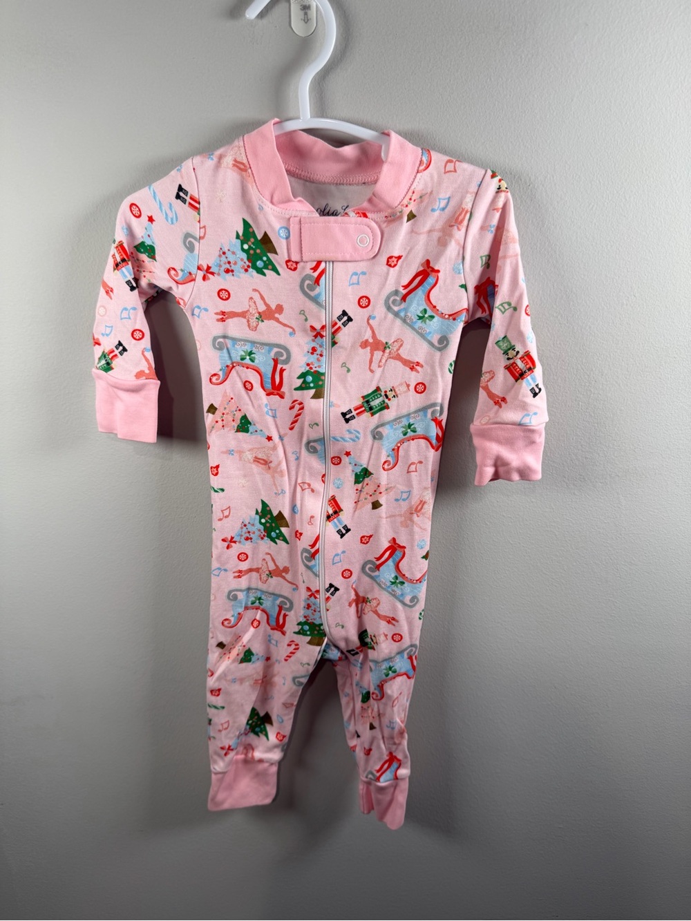 Magnolia Baby Pink Christmas Nutcracker Pajama Footless Sleeper Size 12m